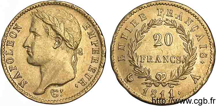 20 francs or Napoléon tête laurée, Empire français 1811 Paris F.516/16 AU 