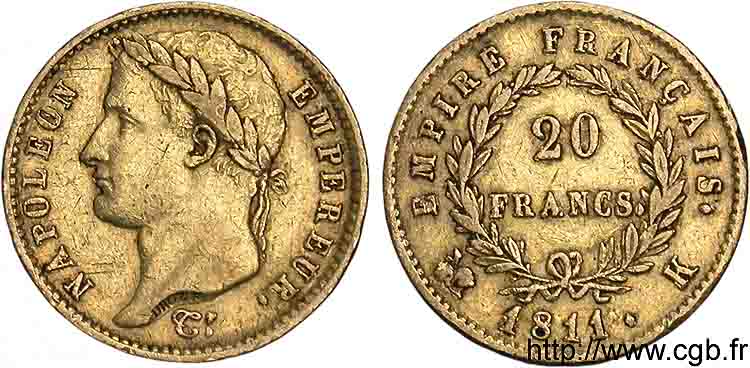 20 francs or Napoléon tête laurée, Empire français 1811 Bordeaux F.516/18 XF
