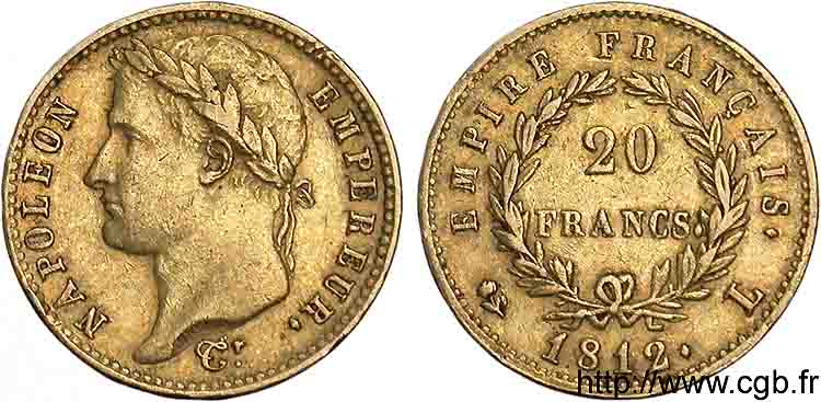 20 francs or Napoléon tête laurée, Empire français 1812 Bayonne F.516/24 BB 