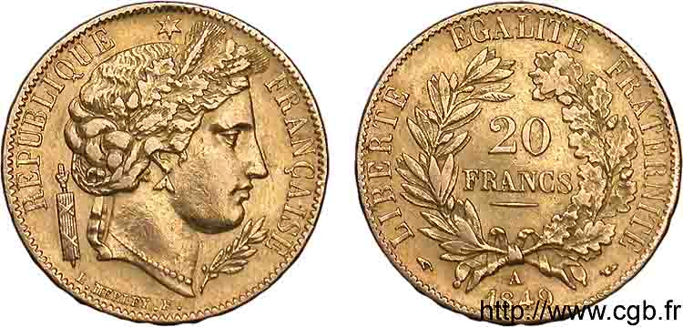 20 francs or Cérès 1849 Paris F.529/1 MBC 