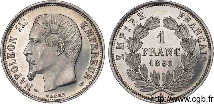 1 franc Napoléon III, tête nue 1853 Paris F.214/1 SC 