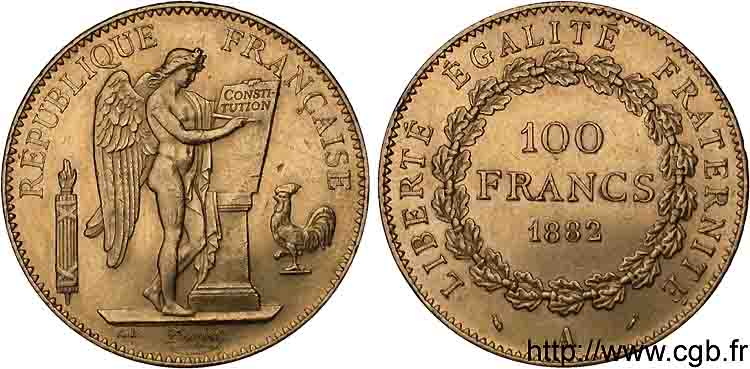 100 francs génie tranche inscrite en relief Dieu protège la France 1882 Paris F.552/5 AU 