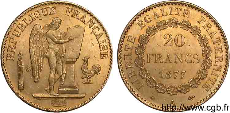 20 francs génie, Troisième république 1877 Paris F.533/5 AU 