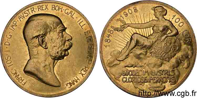 AUTRICHE - FRANÇOIS-JOSEPH Ier 100 couronnes en or, 60e anniversaire de règne 1908 Vienne  SUP 