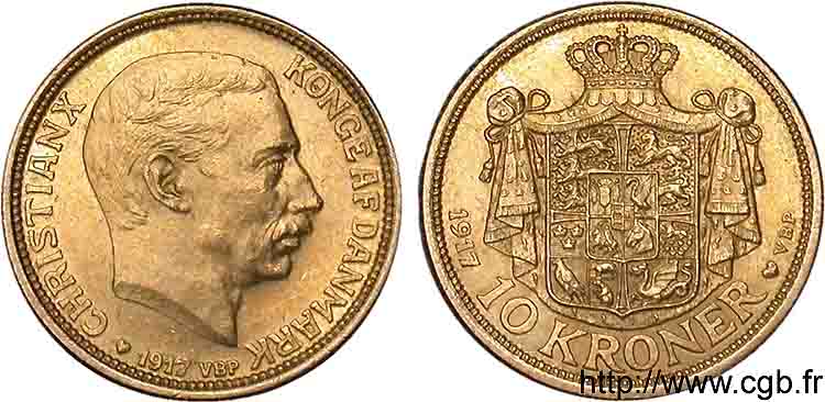 DANEMARK - ROYAUME DU DANEMARK - CHRISTIAN X 10 Kroner 1917 Copenhague SUP 