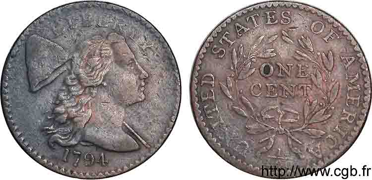 ÉTATS-UNIS D AMÉRIQUE Large cent “Tête de 1795” 1794 Philadelphie TB 