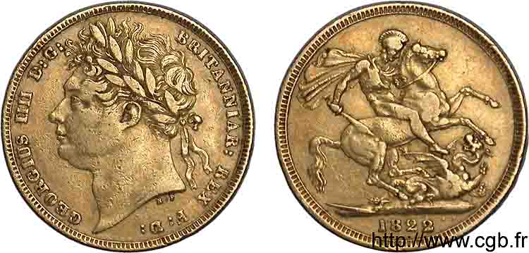 GRANDE-BRETAGNE - GEORGES IV Souverain, (Sovereign) 1822 Londres TTB 