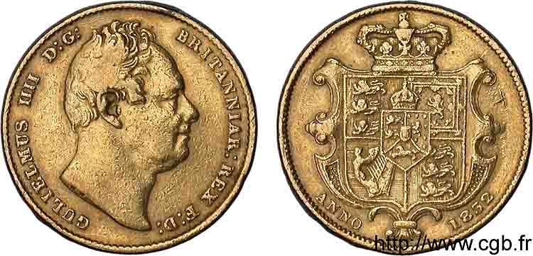 GRANDE-BRETAGNE - GUILLAUME IV Souverain, (sovereign) 1er buste 1832 Londres TB 
