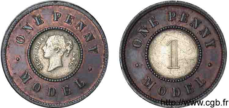 GRANDE BRETAGNE - VICTORIA Essai bimétallique de 1 penny n.d. Londres TTB 