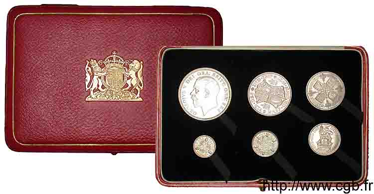 GRANDE-BRETAGNE - GEORGES V Coffret 1927 ou “Proof set”, 6 monnaies 1927 Londres FDC 