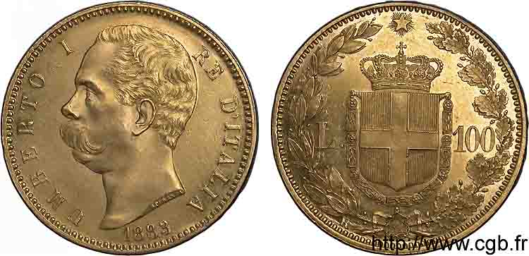 ITALIE - ROYAUME D ITALIE - HUMBERT Ier 100 lires or 1883 Rome SUP 