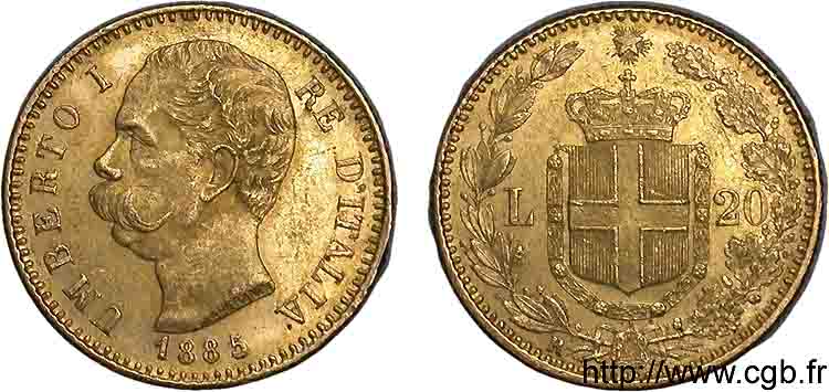 ITALIE - ROYAUME D ITALIE - HUMBERT Ier 20 lires or 1885 Rome SPL 