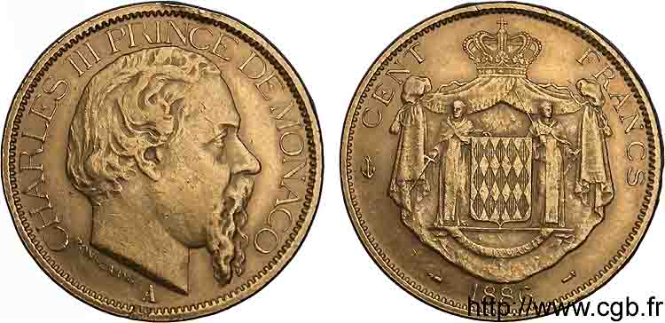 MONACO - PRINCIPAUTÉ DE MONACO - CHARLES III 100 francs or 1886 Paris TTB 