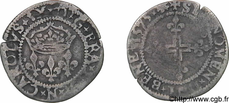 HENRY III. COINAGE AT THE NAME OF CHARLES IX Double sol parisis, 1er type 1575 Montpellier VF