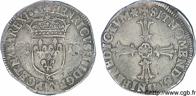 HENRY IV Quart d écu, écu de face, 2e type 1605 Aix-en-Provence BB
