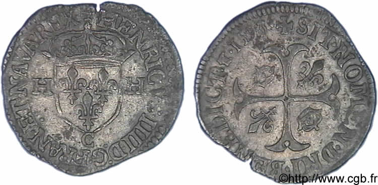 HENRY IV Douzain aux deux H, 2e type 1593 Saint-Lô AU