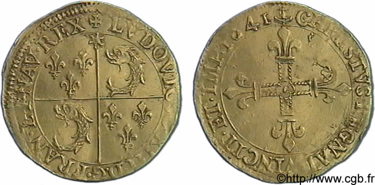 LOUIS XIII  Écu d or du Dauphiné 1641 Grenoble fVZ