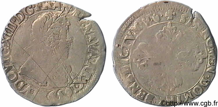 LOUIS XIII Demi-franc, 13e type 1639 Aix-en-Provence VF