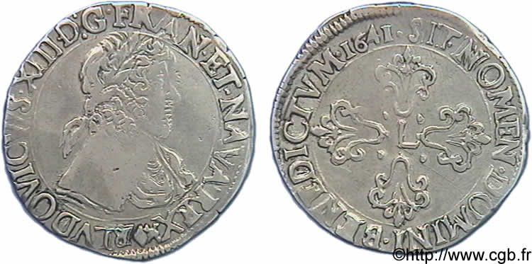 LOUIS XIII Demi-franc buste lauré au grand col rabattu 1641 Aix-en-Provence XF
