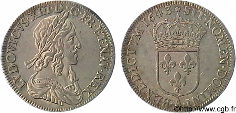 LOUIS XIII  Demi-écu, buste drapé et cuirassé (2e buste de Jean Warin) 1643 Paris, Monnaie de Matignon EBC