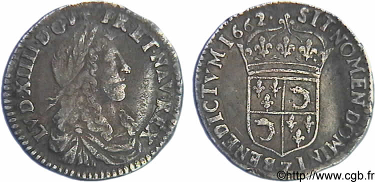 LOUIS XIV  THE SUN KING  Douzième d écu au buste juvénile du Dauphiné 1662 Grenoble VF
