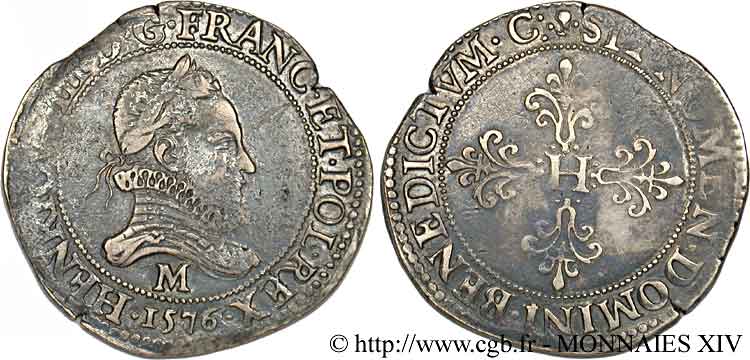 HENRY III Franc au col fraisé 1576 Toulouse XF