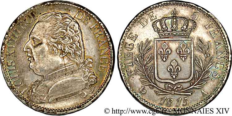 5 francs Louis XVIII, buste habillé 1815 Paris F.308/14 SUP 