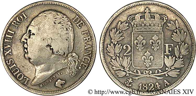 2 francs Louis XVIII 1824 Paris F.257/51 TB 