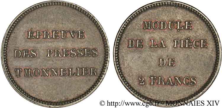 Module de 2 francs de Thonnelier  n.d.  VG.2792  AU 