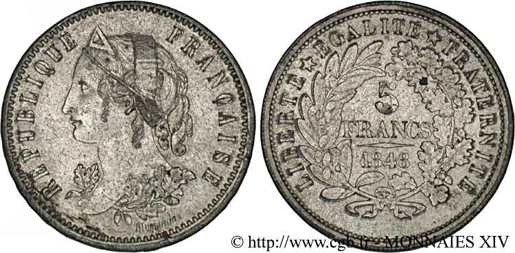Concours de 5 francs, piéfort de Magniadas 1848 Paris VG.3081 var. EBC
