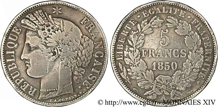 5 francs Cérès Deuxième république 1850 Paris F.327/4 S