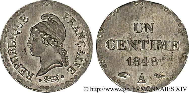 Essai de Un centime Dupré en étain 1848 Paris VG.- SPL