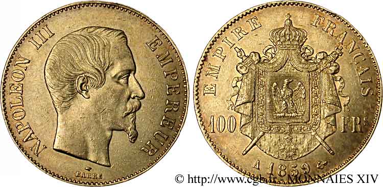 100 francs or Napoléon III tête nue 1859 Paris F.550/7 SUP 