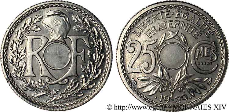 Essai de 25 centimes Lindauer, Maillechort 1939 G.381 a fST