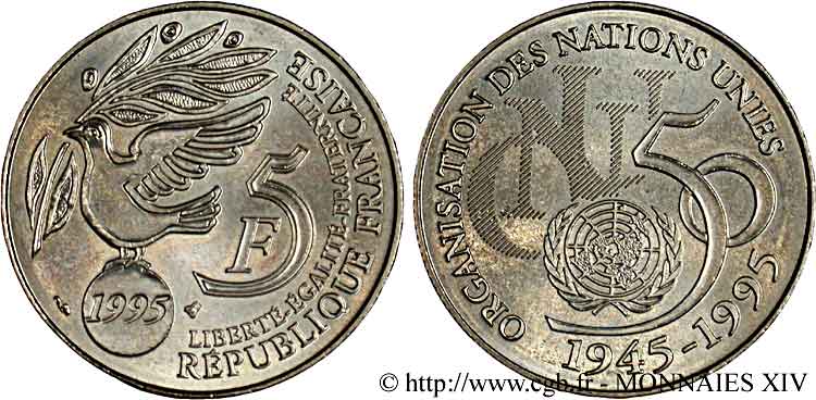 5 francs cinquantenaire de l’ONU 1995 F.345/1 MS