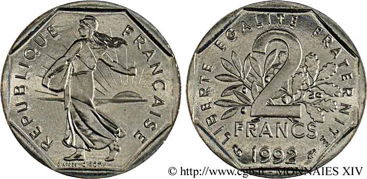 2 francs Semeuse, nickel, BU (Brillant Universel) , frappe médaille 1992 Pessac F.272/18 FDC 