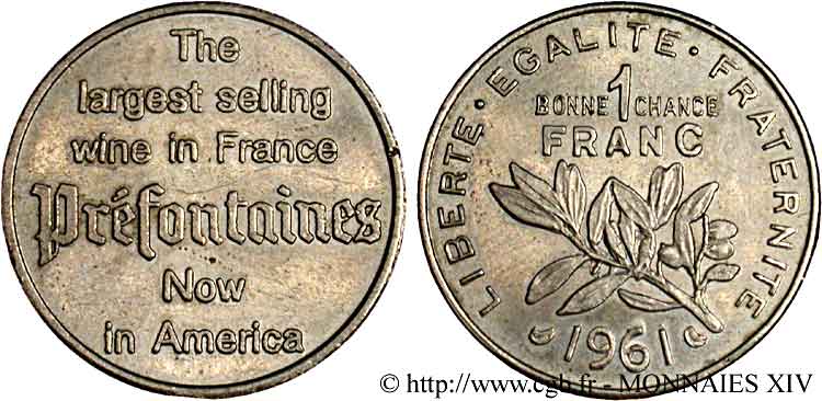 1 Franc publicitaire pour le vin Préfontaines 1961   VZ 