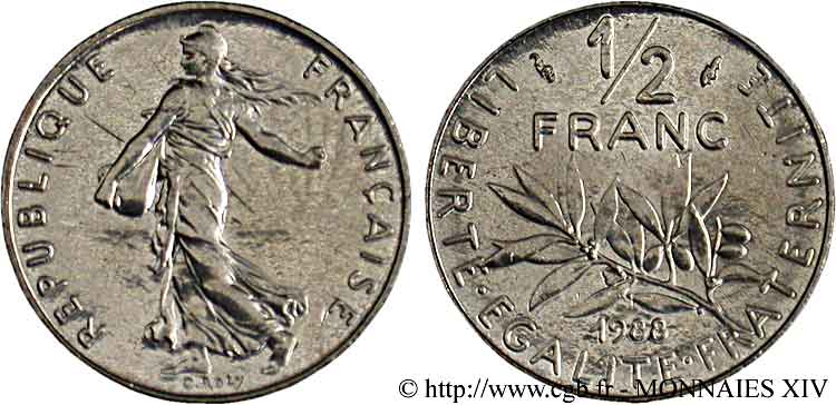 1/2 franc Semeuse 1988 Pessac F.198/27 MS