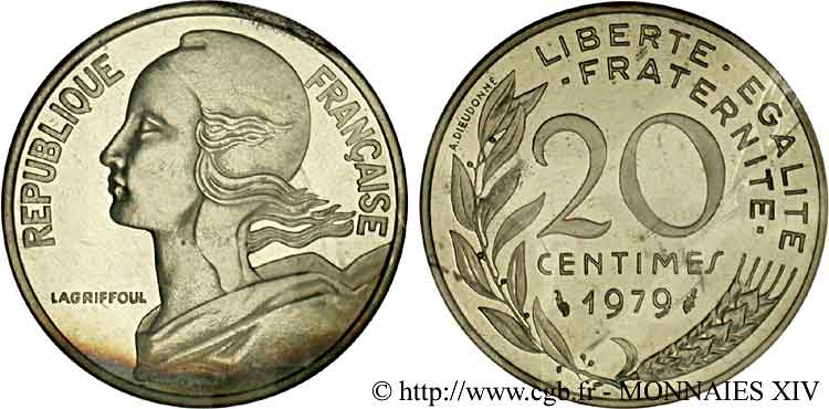 Piéfort argent de 20 centimes Marianne 1979 Pessac F.156/19P FDC