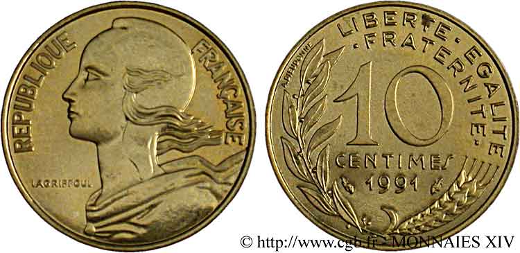 10 centimes Marianne, BU (Brillant Universel), frappe médaille 1991 Pessac F.144/32 FDC