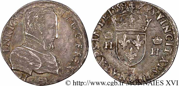 FRANÇOIS II. MONNAYAGE AU NOM D HENRI II Teston à la tête nue, 1er type 1559 La Rochelle TTB