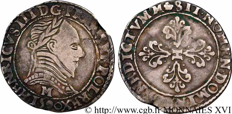 THE LEAGUE. COINAGE IN THE NAME OF HENRY III Demi-franc au col plat 1590 Toulouse VF