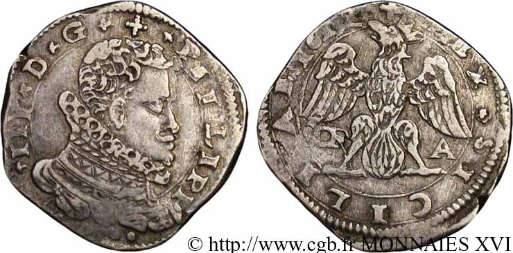 ITALIE - ROYAUME DE NAPLES ET SICILE - PHILIPPE III D ESPAGNE Quatre tari 1612 Messine TTB