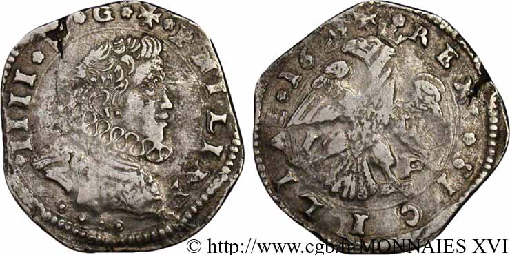 ITALY - KINGDOM OF SICILY - JAMES I - PHILIP IV OF SPAIN Quatre tari 162[6 ?] Messine XF/VF