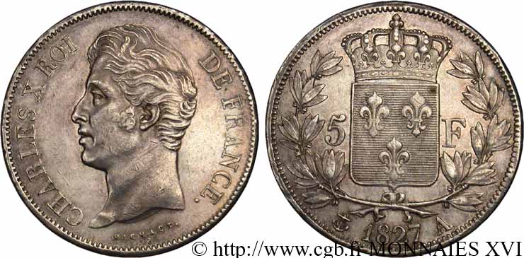 5 francs Charles X, 2e type 1827 Paris F.311/1 TTB 