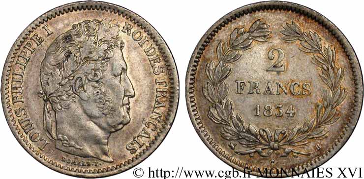 2 francs Louis-Philippe 1834 Rouen F.260/30 XF 