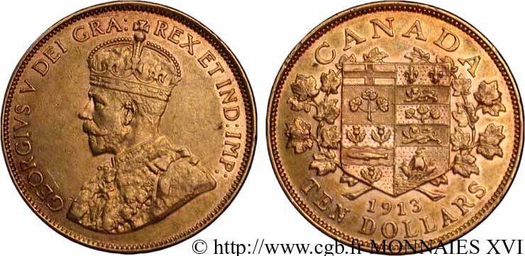 CANADA - GEORGES V 10 dollars or 1913 Ottawa TTB 