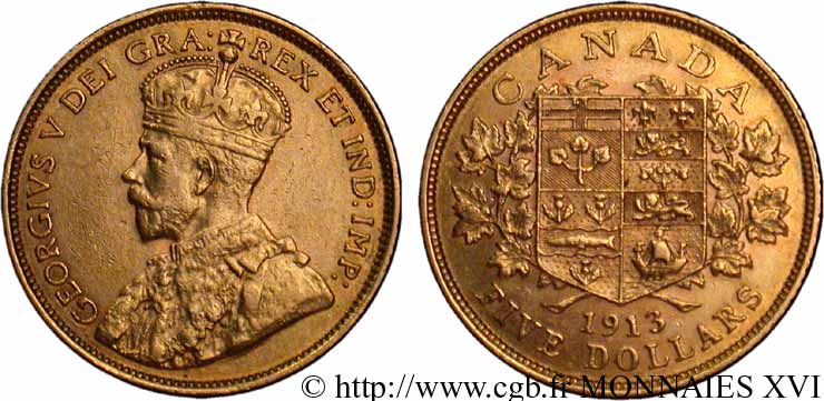 CANADA - GEORGES V 5 dollars or 1913 Ottawa TTB 