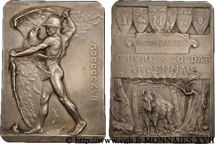 ARDENNES - MÉDAILLES DIVERSES Plaquette de l’œuvre du soldat ardennais attribuée à Victor Barbier SPL