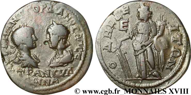 GORDIEN III et TRANQUILLINE Cinq assaria, (MB, Æ 28) TTB